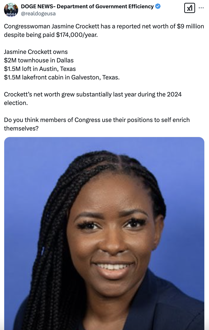Fact Check: Rep. Jasmine Crockett Does NOT Have Net Worth Of $9 Million Lead Stories